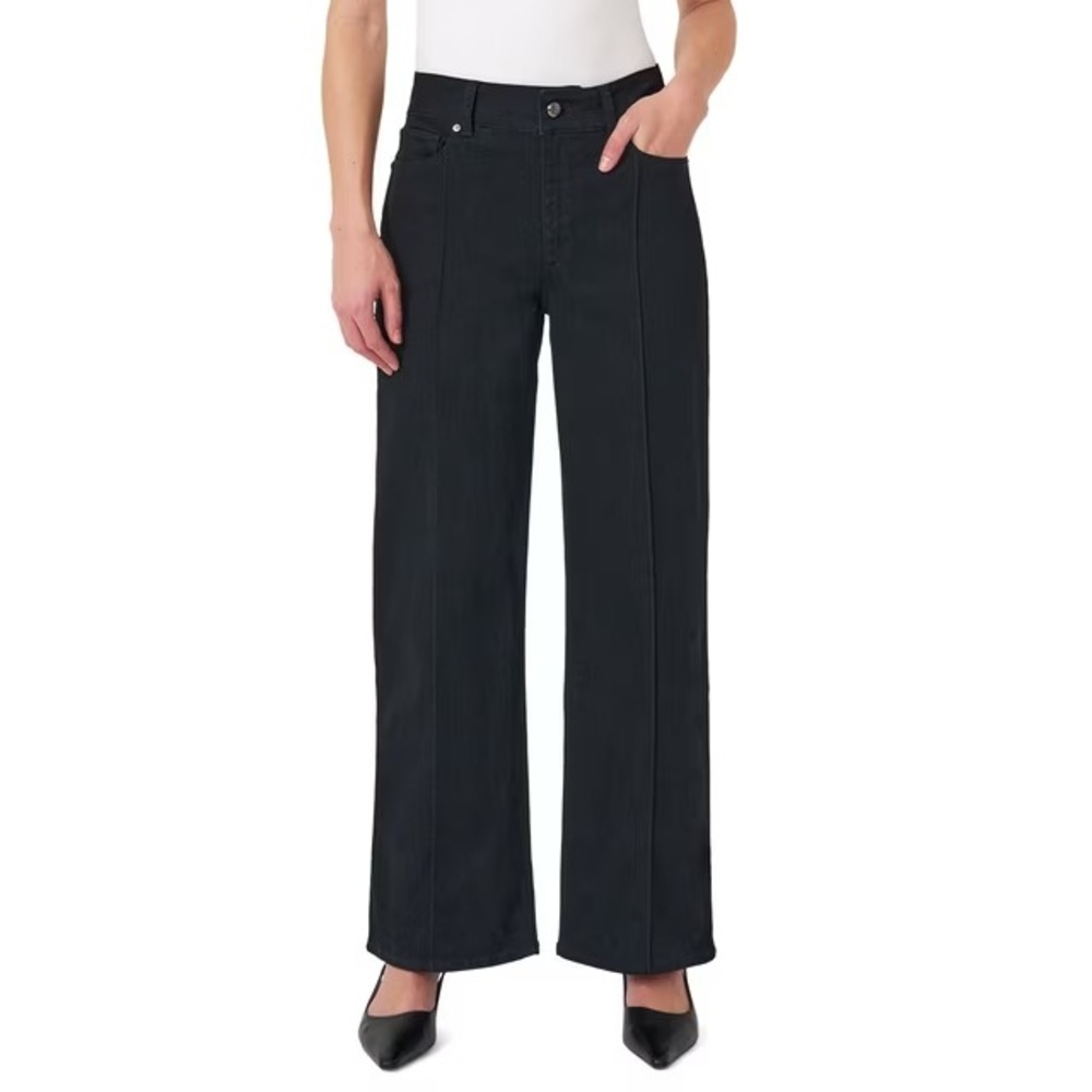 Sam Edelman Women Pintuck Wide Leg Jean Black High Rise Size 12 NEW